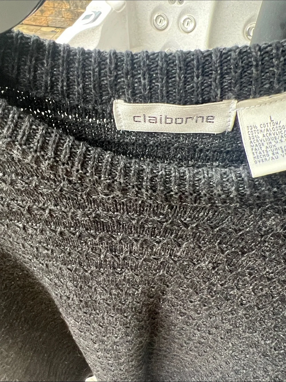 Vintage Claiborne Black Textured Knit Crewneck Sweater